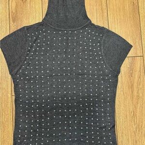 Gray Turtleneck Sweater with Studded Design.